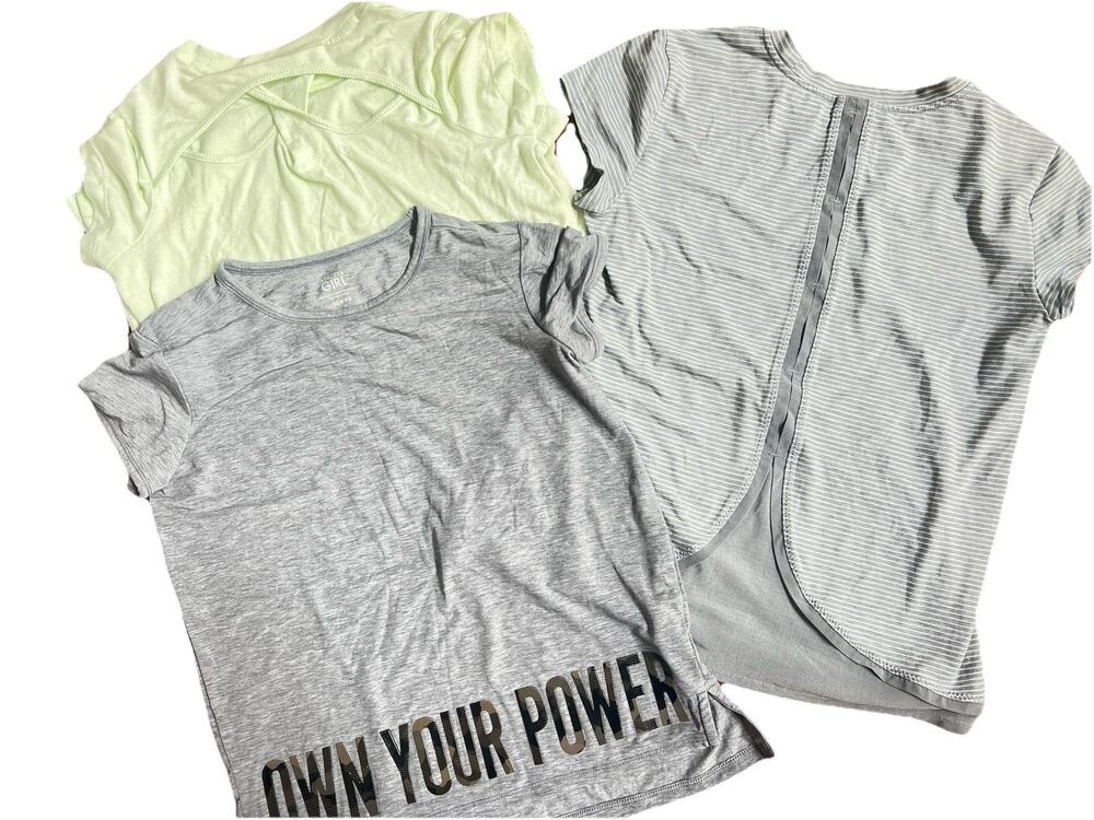 Athleta Girl Lot Of 3 Shirts Size M 8 10 Gray Mesh Own Your Power Green Cut Out